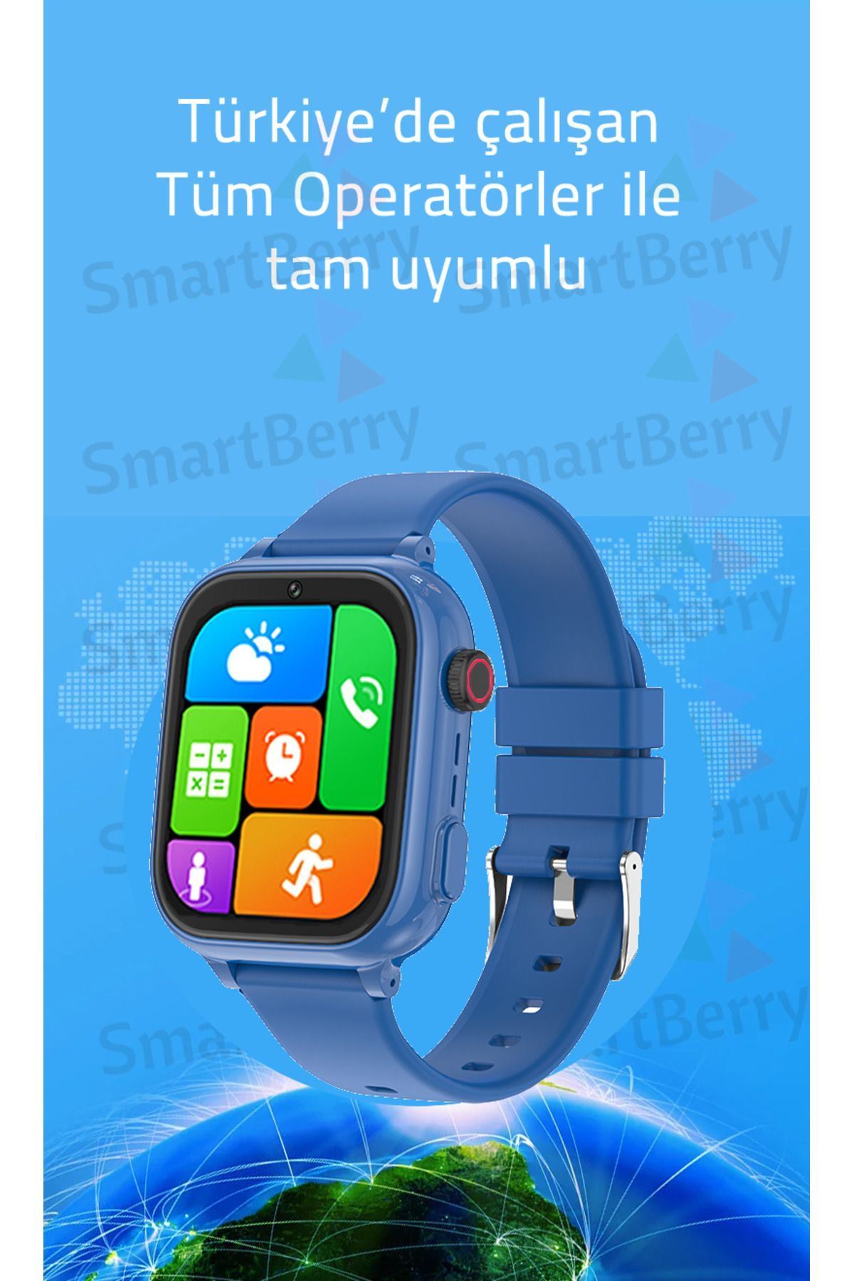 Smartberry Z53 Görüntülü Görüşme Gps Wıfı Net Konum Gizli Dinleme Akıllı Çocuk Takip Saati Sim Kartlı- Lacivert