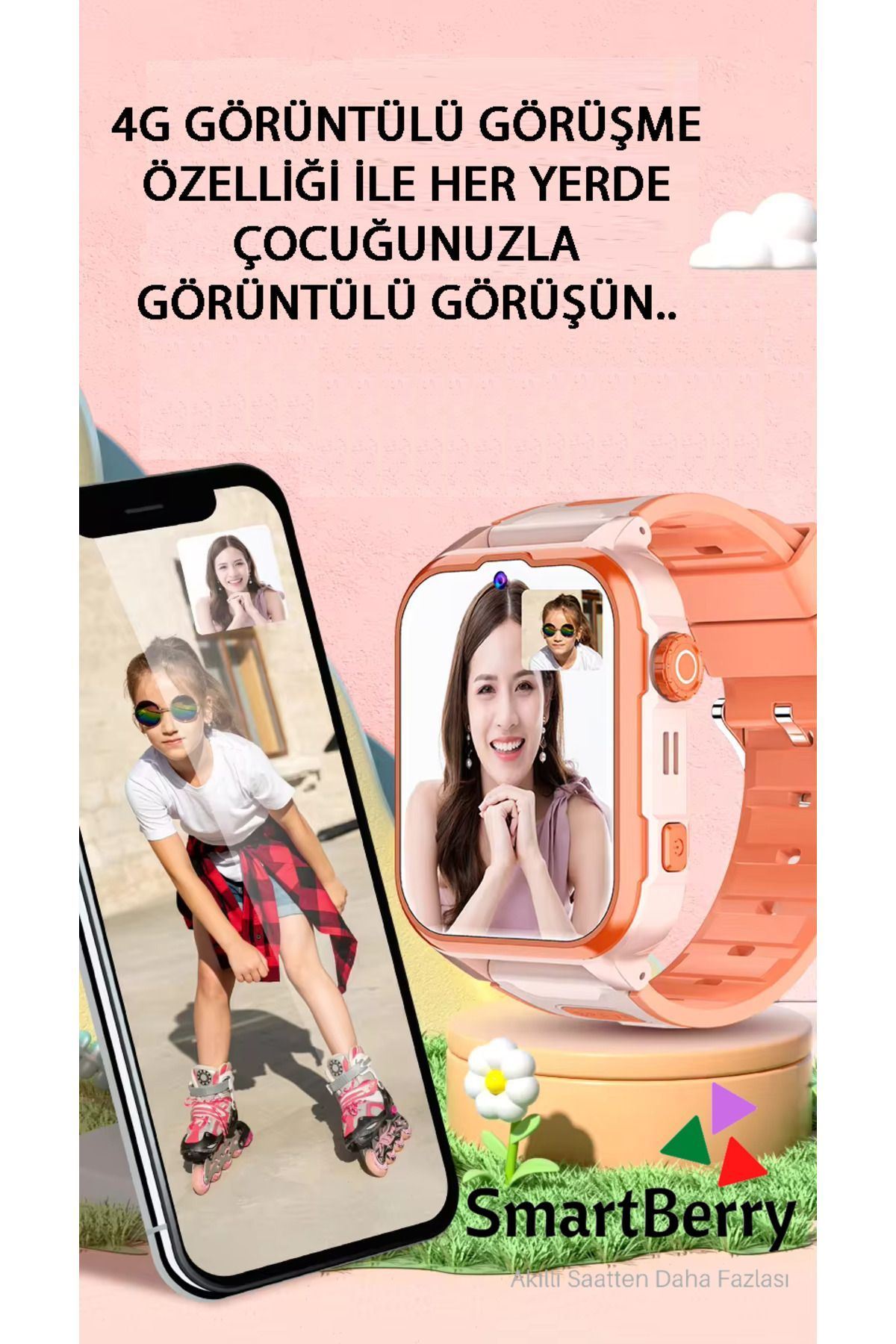 Smartberry Z50 Görüntülü Görüşme Gps Wıfı Net Konum Gizli Dinleme Akıllı Çocuk Takip Saati Sim Kartlı - Turuncu