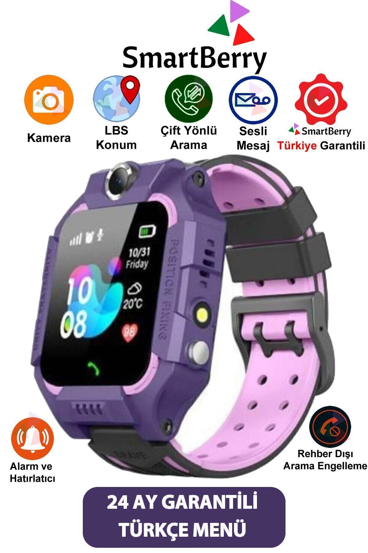 Smartberry Z2 Lbs Konumlu Akıllı Çocuk Takip Saati Sim Kartlı Arama, Kameralı, Gizli Dinleme Özellikli- Mor