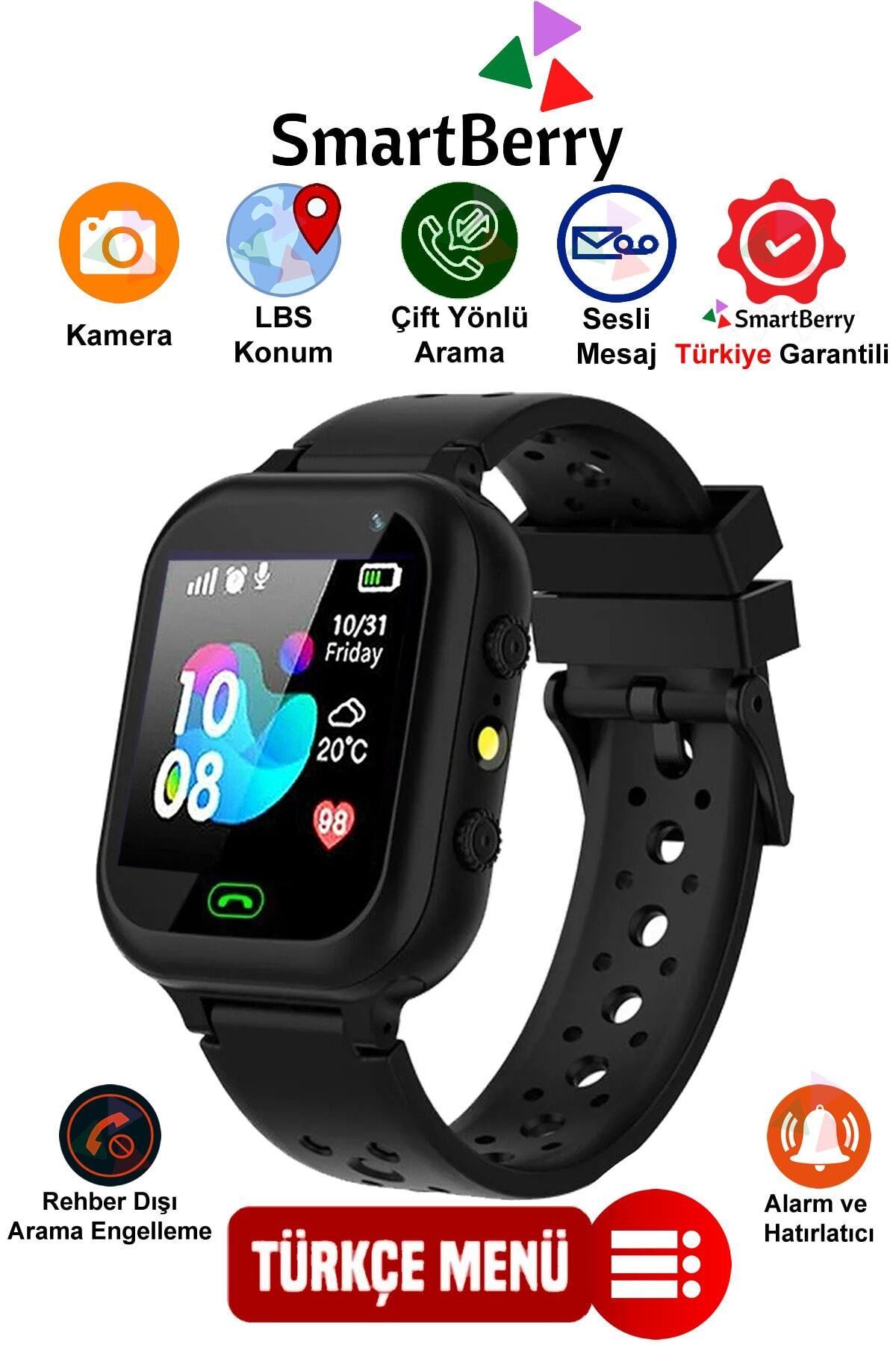 Smartberry Z5 Lbs Konumlu Akıllı Çocuk Takip Saati Sim Kartlı Arama, Kameralı, Gizli Dinleme Özellikli- Siyah