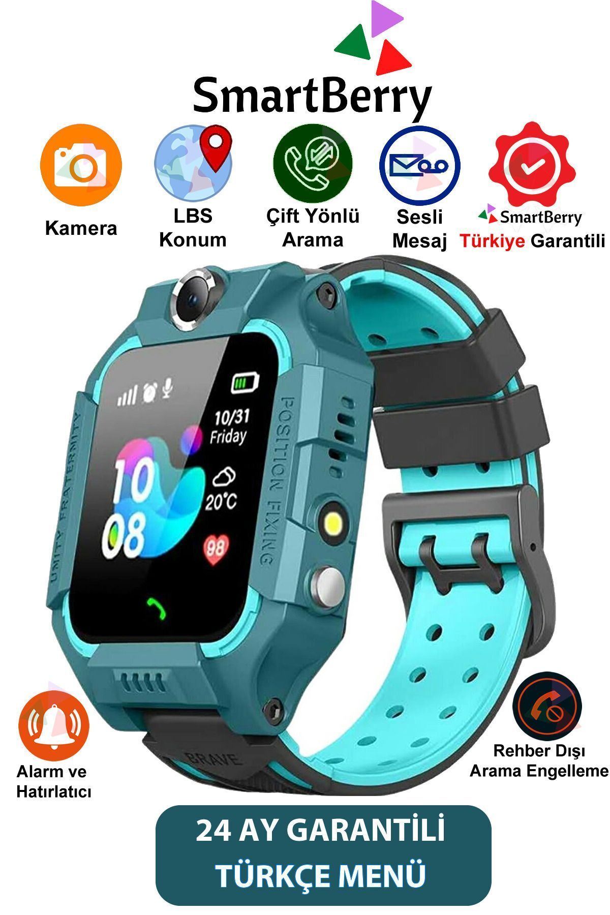 Smartberry Z2 Lbs Konumlu Akıllı Çocuk Takip Saati Sim Kartlı Arama, Kameralı, Gizli Dinleme Özellikli - Yeşil