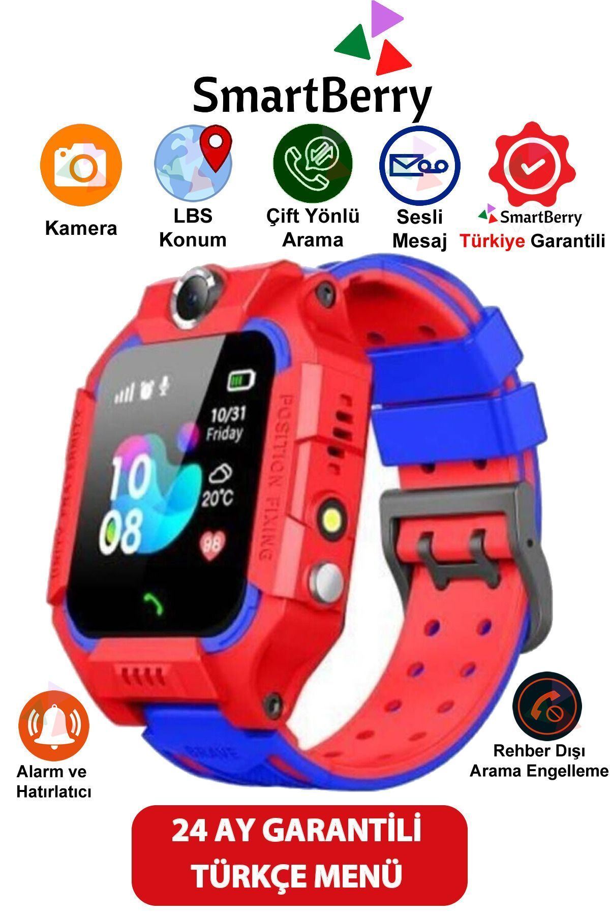 Smartberry Z2 Lbs Konumlu Akıllı Çocuk Takip Saati Sim Kartlı Arama, Kameralı, Gizli Dinleme Özellikli- Kırmızı