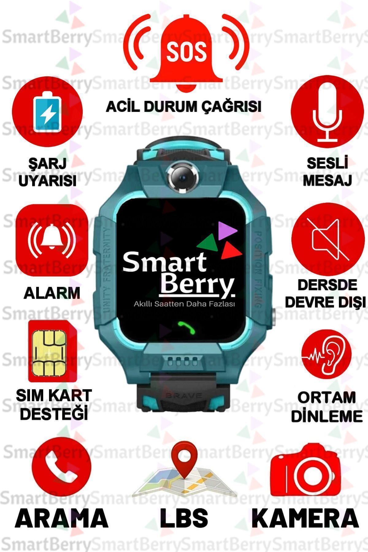 Smartberry Z2 Lbs Konumlu Akıllı Çocuk Takip Saati Sim Kartlı Arama, Kameralı, Gizli Dinleme Özellikli - Yeşil