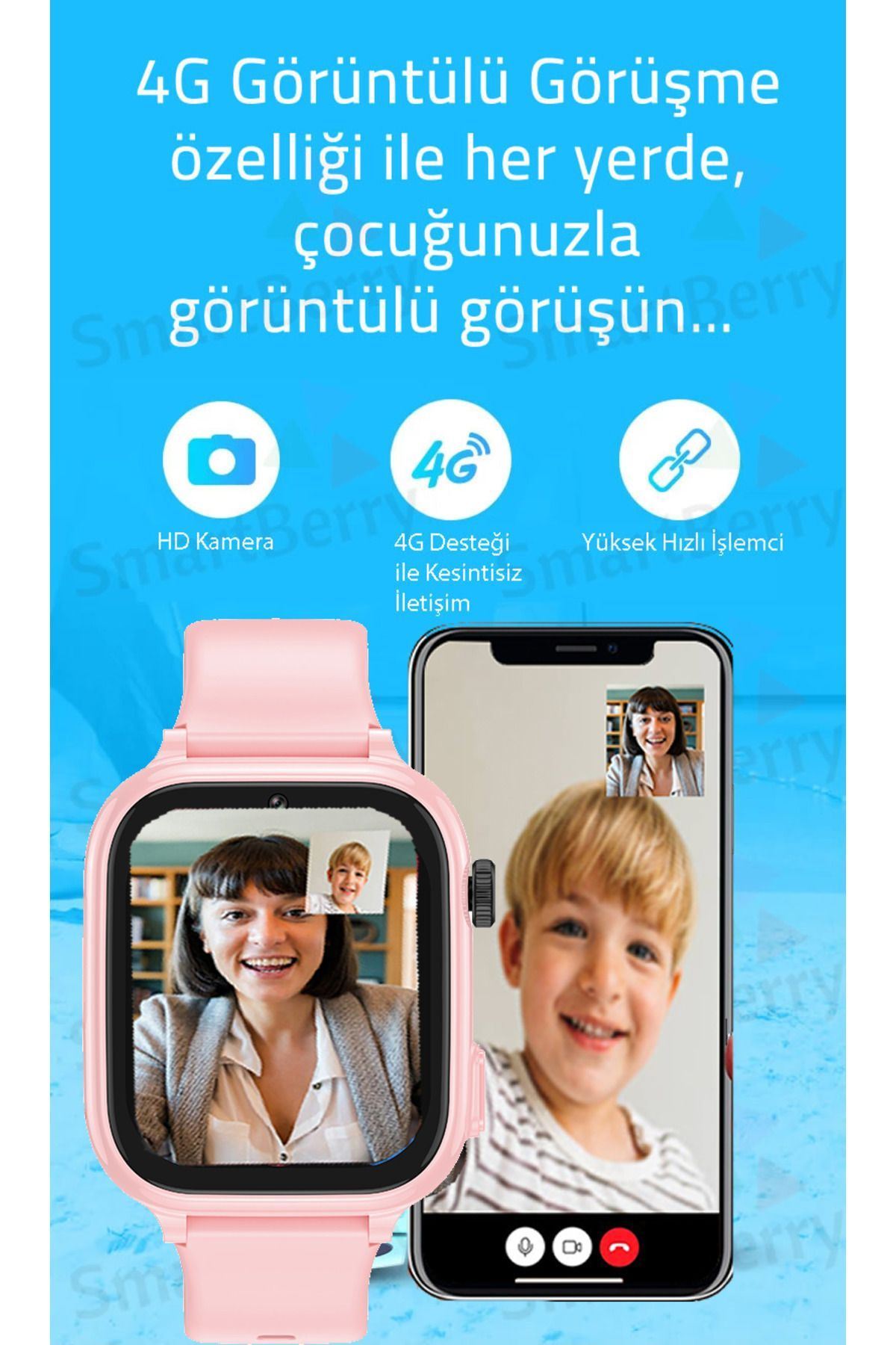 Smartberry Z53 Görüntülü Görüşme Gps Wıfı Net Konum Gizli Dinleme Akıllı Çocuk Takip Saati Sim Kartlı- Lacivert