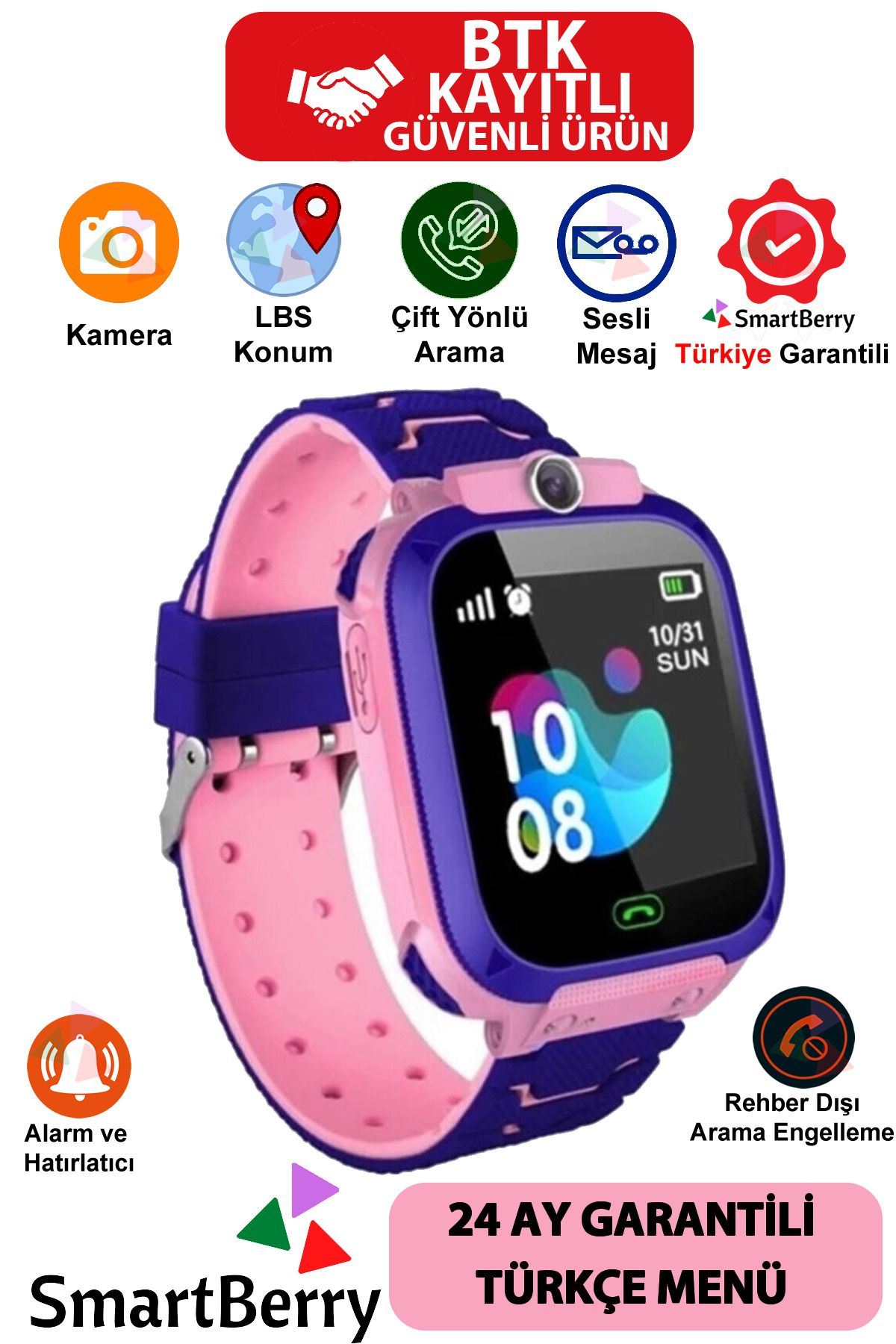 Smartberry Z3 Lbs Konumlu Akıllı Çocuk Takip Saati Sim Kartlı Arama, Kameralı, Gizli Dinleme Özellikli-pembe