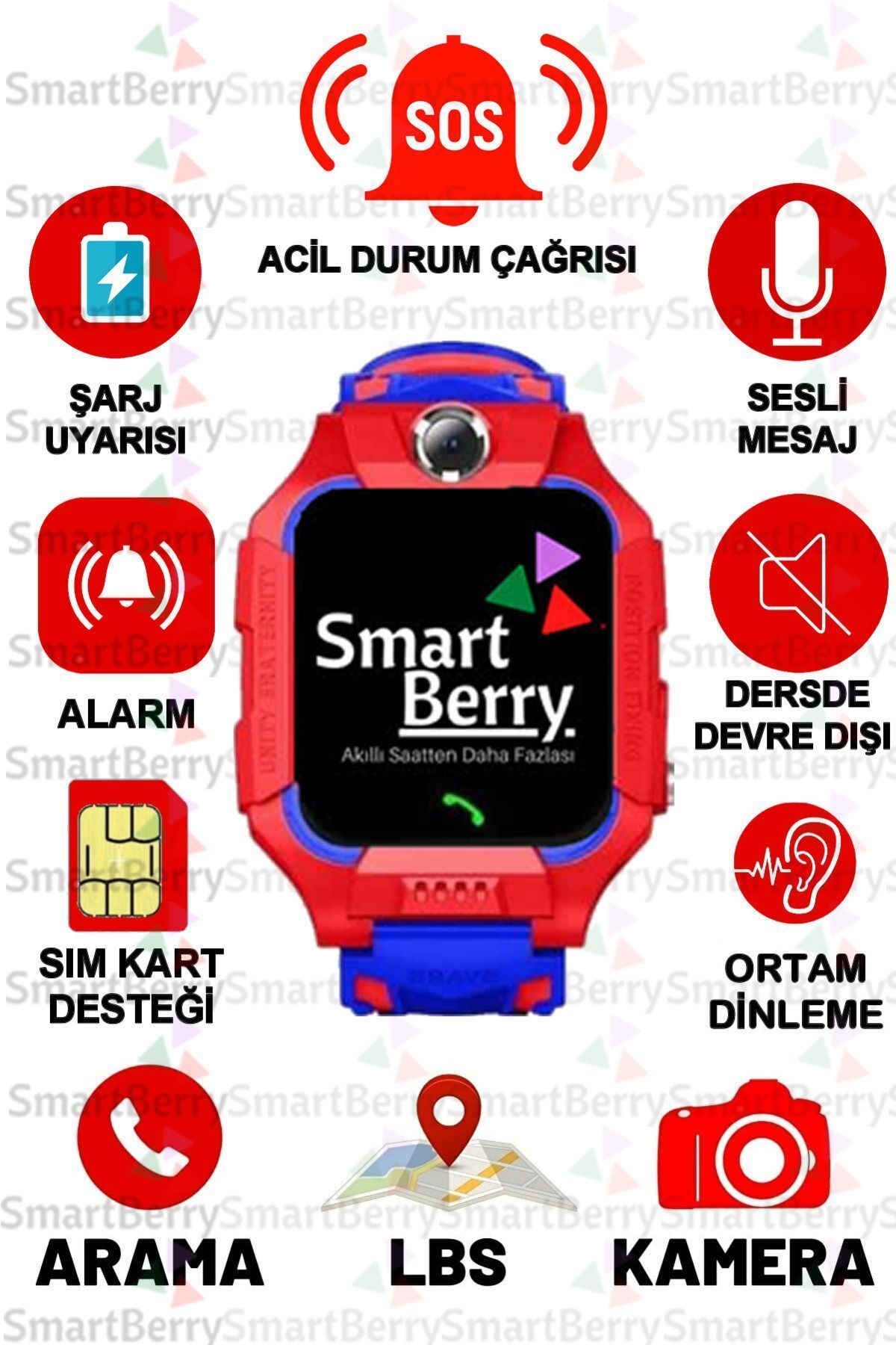 Smartberry Z2 Lbs Konumlu Akıllı Çocuk Takip Saati Sim Kartlı Arama, Kameralı, Gizli Dinleme Özellikli- Kırmızı