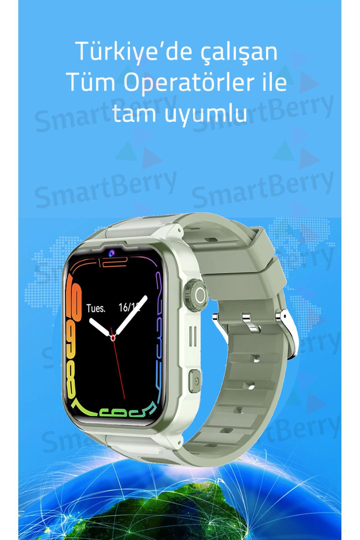 Smartberry Z50 Görüntülü Görüşme Gps Wıfı Net Konum Gizli Dinleme Akıllı Çocuk Takip Saati Sim Kartlı - Mavi