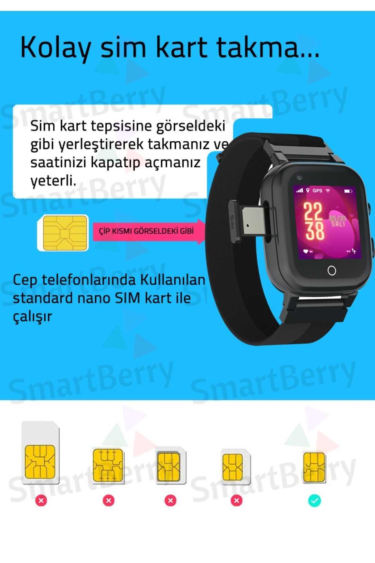 Smartberry Z40 Görüntülü Görüşme Yüz Tanıma Gps Wıfı Konum Akıllı Çocuk Takip Saati Sim Kartlı - Siyah