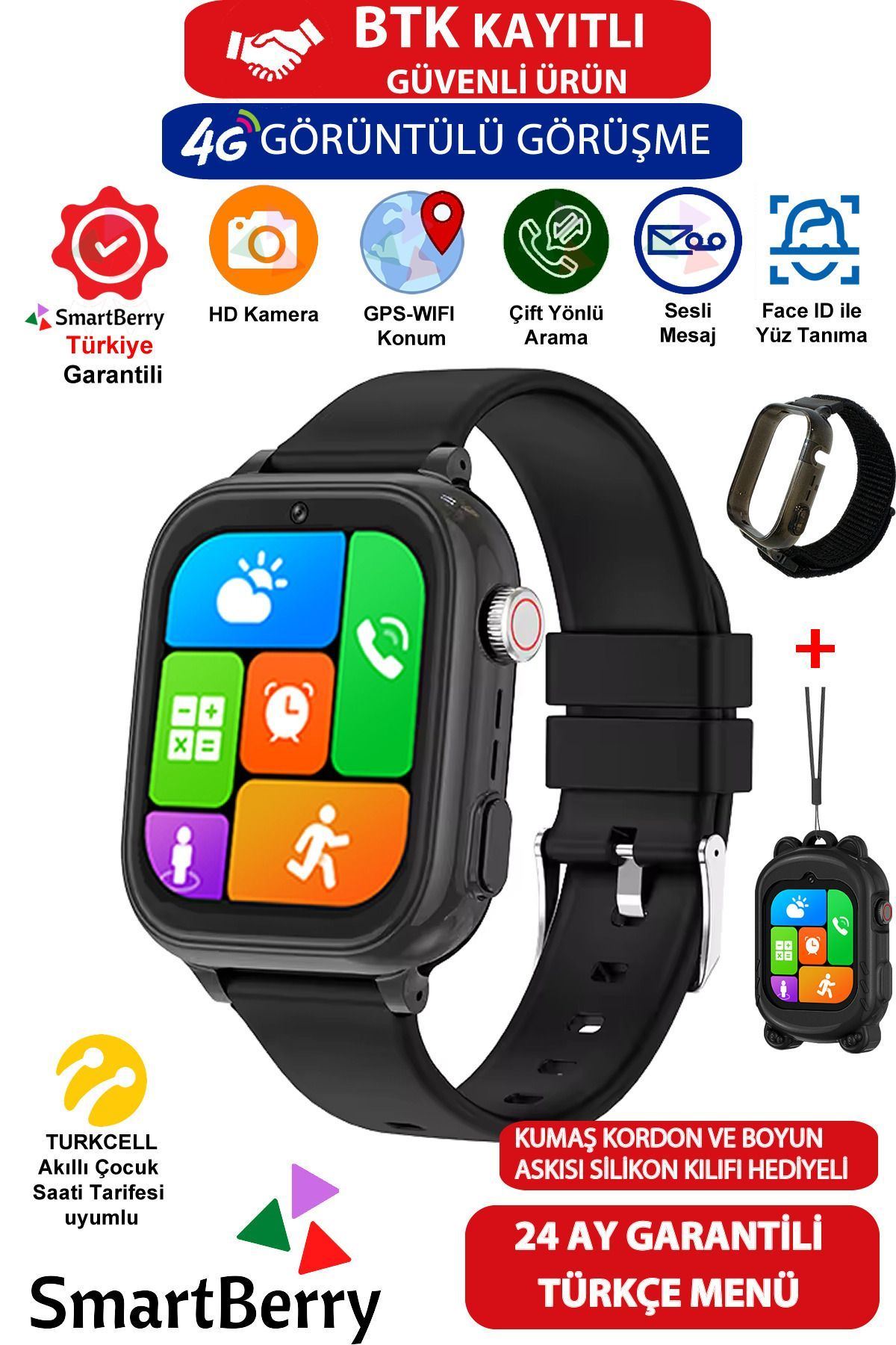 Smartberry Z53 Görüntülü Görüşme Gps Wıfı Net Konum Gizli Dinleme Akıllı Çocuk Takip Saati Sim Kartlı - Siyah