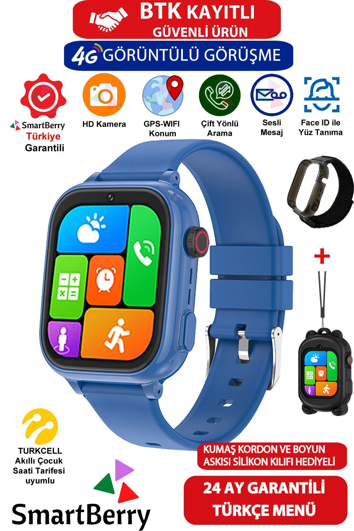 Smartberry Z53 Görüntülü Görüşme Gps Wıfı Net Konum Gizli Dinleme Akıllı Çocuk Takip Saati Sim Kartlı- Lacivert