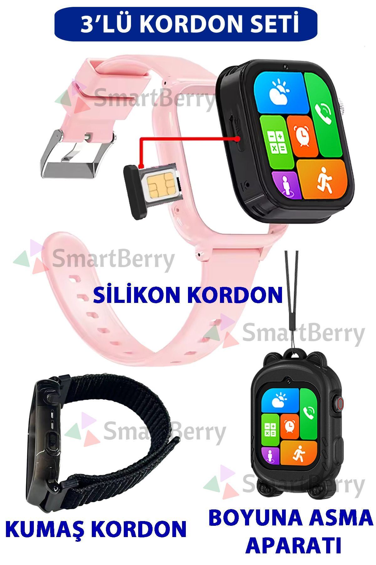 Smartberry Z53 Görüntülü Görüşme Gps Wıfı Net Konum Gizli Dinleme Akıllı Çocuk Takip Saati Sim Kartlı - Pembe