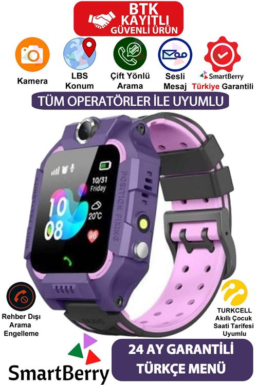 Smartberry Z2 Lbs Konumlu Akıllı Çocuk Takip Saati Sim Kartlı Arama, Kameralı, Gizli Dinleme Özellikli- Mor