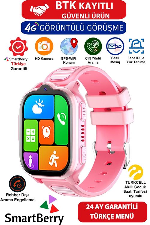 Z32 Görüntülü Görüşme Gps Wıfı Net Konum Gizli Dinleme Akıllı Çocuk Takip Saati Sim Kartlı - Pembe