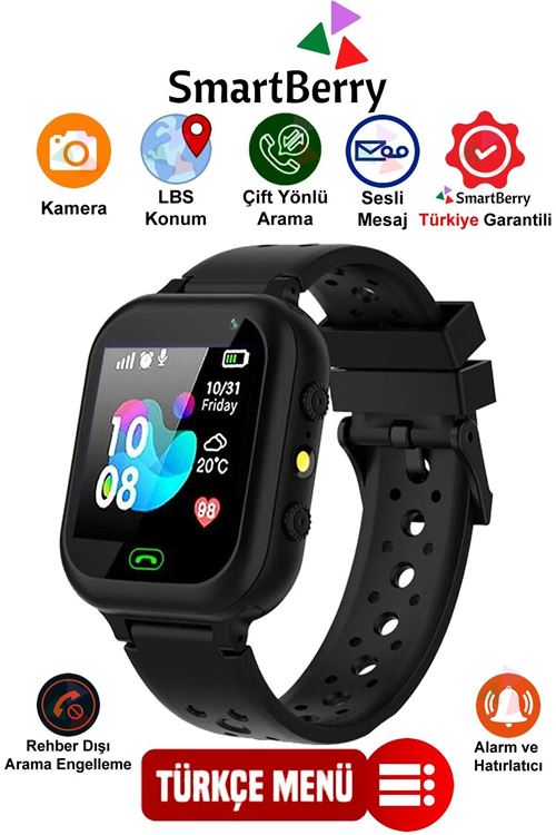 Smartberry Z5 Lbs Konumlu Akıllı Çocuk Takip Saati Sim Kartlı Arama, Kameralı, Gizli Dinleme Özellikli- Siyah