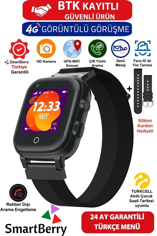 Z40 Görüntülü Görüşme Yüz Tanıma Gps Wıfı Konum Akıllı Çocuk Takip Saati Sim Kartlı - Siyah