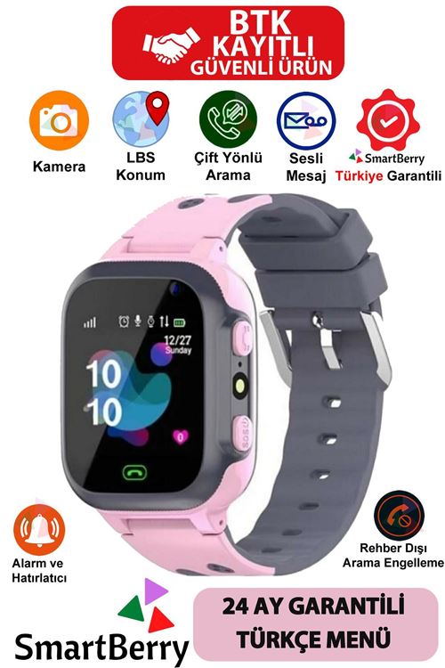 Smartberry Z1 Çocuk Konum Takipli Sim Kart Girişli Lbs Ve Sos Özellikli Akıllı Saat - Pembe