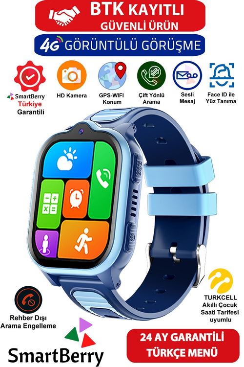Z32 Görüntülü Görüşme Gps Wıfı Net Konum Gizli Dinleme Akıllı Çocuk Takip Saati Sim Kartlı - Mavi