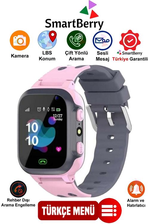 Smartberry Z1 Çocuk Konum Takipli Sim Kart Girişli Lbs Ve Sos Özellikli Akıllı Saat - Pembe