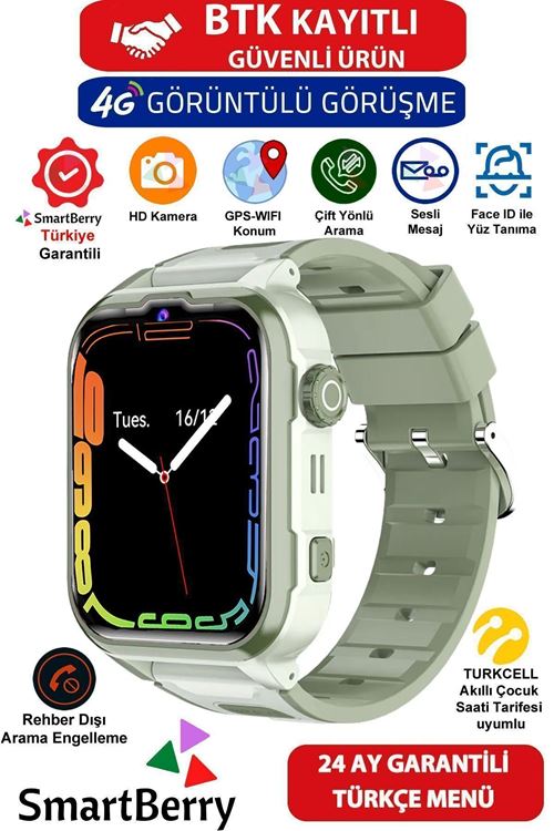Smartberry Z50 Görüntülü Görüşme Gps Wıfı Net Konum Gizli Dinleme Akıllı Çocuk Takip Saati Sim Kartlı- Yeşil
