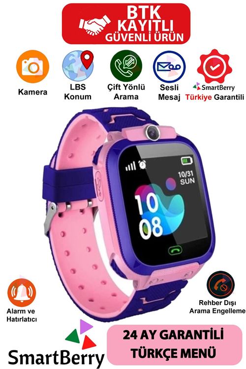 Smartberry Z3 Lbs Konumlu Akıllı Çocuk Takip Saati Sim Kartlı Arama, Kameralı, Gizli Dinleme Özellikli-pembe