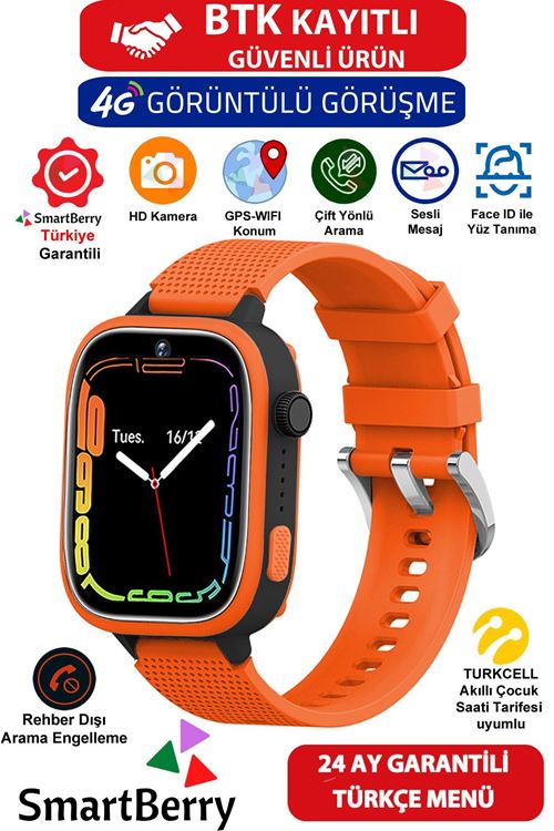 Z51 Görüntülü Görüşme Gps Wıfı Net Konum Gizli Dinleme Akıllı Çocuk Takip Saati Sim Kartlı - Turuncu