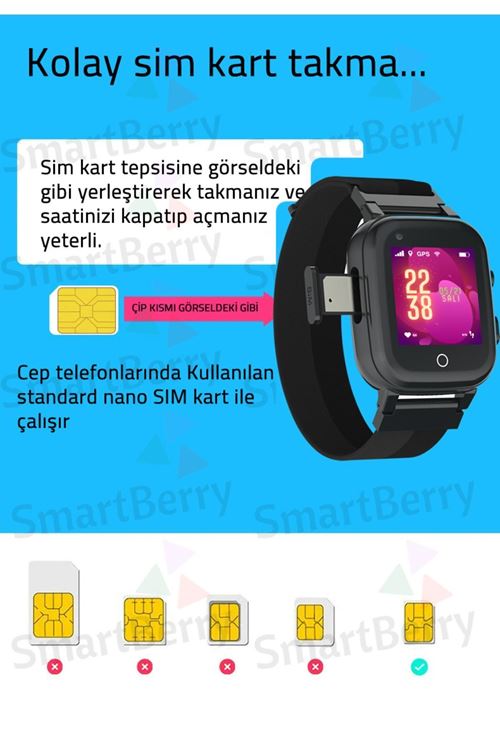 Smartberry Z40 Görüntülü Görüşme Yüz Tanıma Gps Wıfı Konum Akıllı Çocuk Takip Saati Sim Kartlı - Siyah