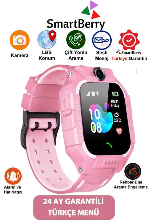 Smartberry Z2 Lbs Konumlu Akıllı Çocuk Takip Saati Sim Kartlı Arama, Kameralı, Gizli Dinleme Özellikli -pembe