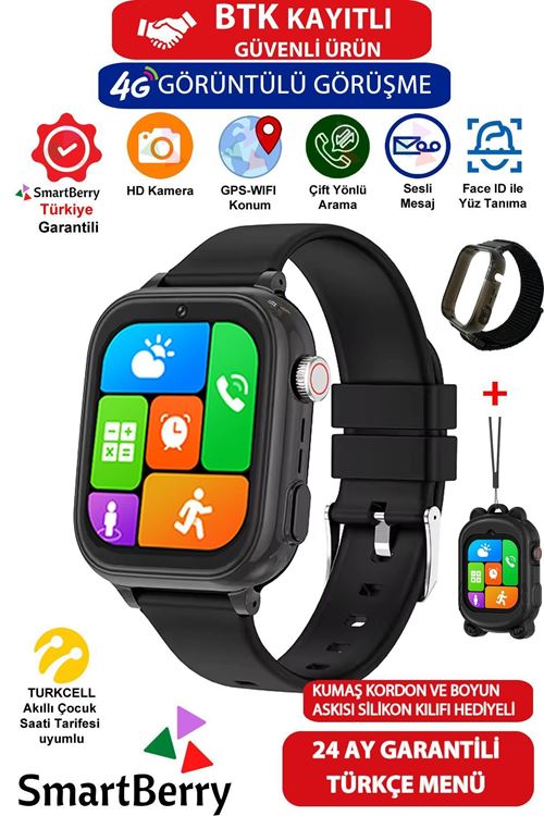 Z53 Görüntülü Görüşme Gps Wıfı Net Konum Gizli Dinleme Akıllı Çocuk Takip Saati Sim Kartlı - Siyah