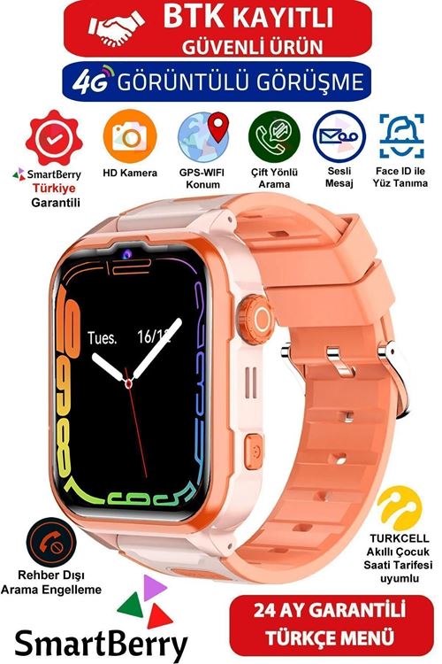 Z50 Görüntülü Görüşme Gps Wıfı Net Konum Gizli Dinleme Akıllı Çocuk Takip Saati Sim Kartlı - Turuncu