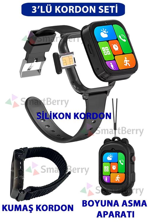 Z53 Görüntülü Görüşme Gps Wıfı Net Konum Gizli Dinleme Akıllı Çocuk Takip Saati Sim Kartlı - Siyah