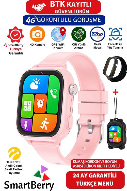 Z53 Görüntülü Görüşme Gps Wıfı Net Konum Gizli Dinleme Akıllı Çocuk Takip Saati Sim Kartlı - Pembe