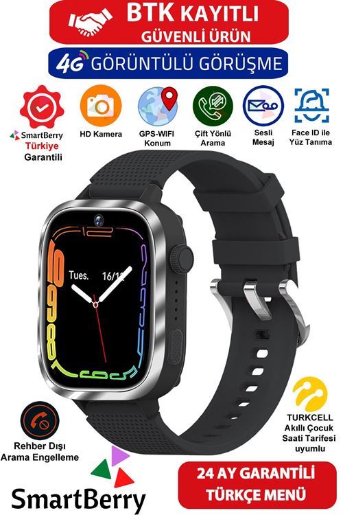 Z51 Görüntülü Görüşme Gps Wıfı Net Konum Gizli Dinleme Akıllı Çocuk Takip Saati Sim Kartlı - Siyah