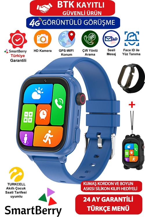 Smartberry Z53 Görüntülü Görüşme Gps Wıfı Net Konum Gizli Dinleme Akıllı Çocuk Takip Saati Sim Kartlı- Lacivert