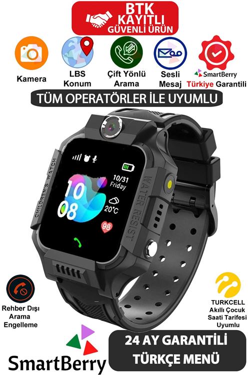 Smartberry Z2 Lbs Konumlu Akıllı Çocuk Takip Saati Sim Kartlı Arama, Kameralı, Gizli Dinleme Özellikli -siyah