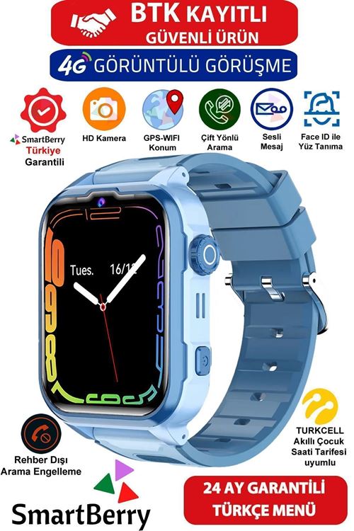 Z50 Görüntülü Görüşme Gps Wıfı Net Konum Gizli Dinleme Akıllı Çocuk Takip Saati Sim Kartlı - Mavi