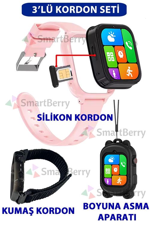 Z53 Görüntülü Görüşme Gps Wıfı Net Konum Gizli Dinleme Akıllı Çocuk Takip Saati Sim Kartlı - Pembe