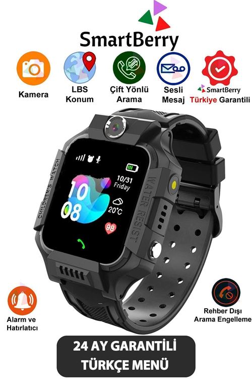 Smartberry Z2 Lbs Konumlu Akıllı Çocuk Takip Saati Sim Kartlı Arama, Kameralı, Gizli Dinleme Özellikli -siyah