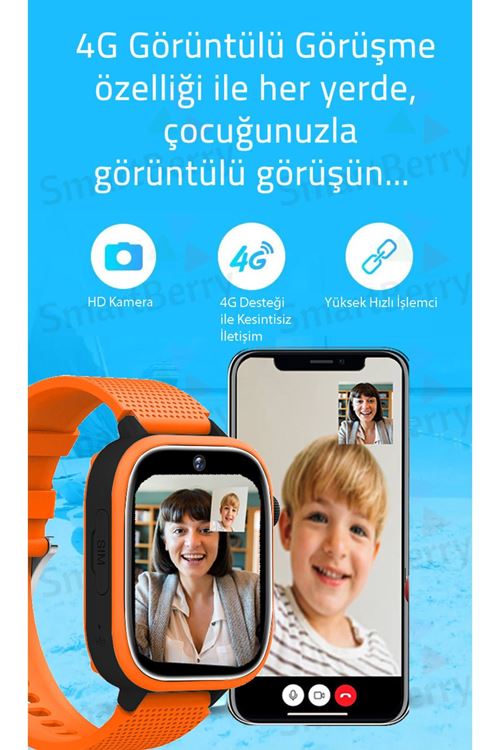 Z51 Görüntülü Görüşme Gps Wıfı Net Konum Gizli Dinleme Akıllı Çocuk Takip Saati Sim Kartlı - Turuncu